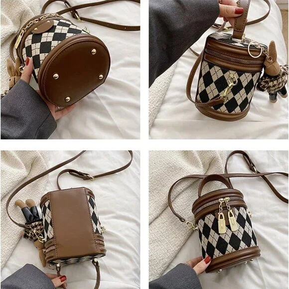 Quilted Lattice Crossbody Shoulder Bags for Women Small Tote Square Satchel Hand